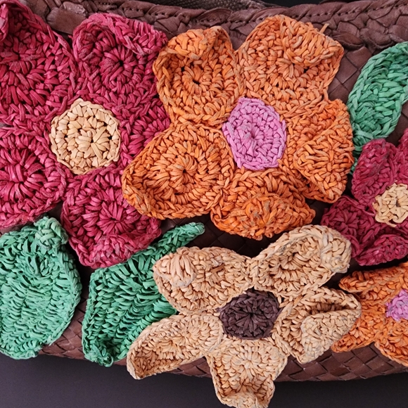 Paolo Masi Brown Tote with Colorful Floral Accents - Picture 6 of 9